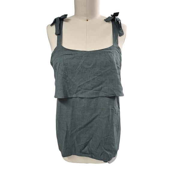NWT Wonder Sleeveless Tank Green Tie Bow Strap Rayon/Linen Blend Sz M - Picture 1 of 10